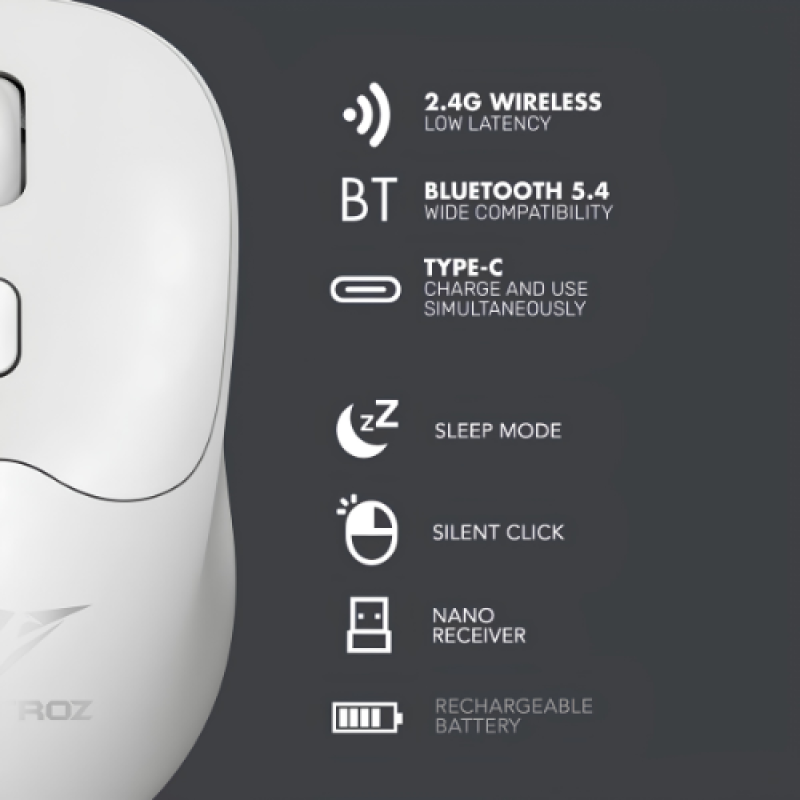 Alcatroz AirMouse Duo 6R Rechargeable Wireless Mouse | Bluetooth 5.4 & 2.4G