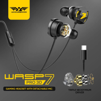 Armaggeddon Wasp 7 Pro Triple Driver Gaming Earphones | Detachable Mic