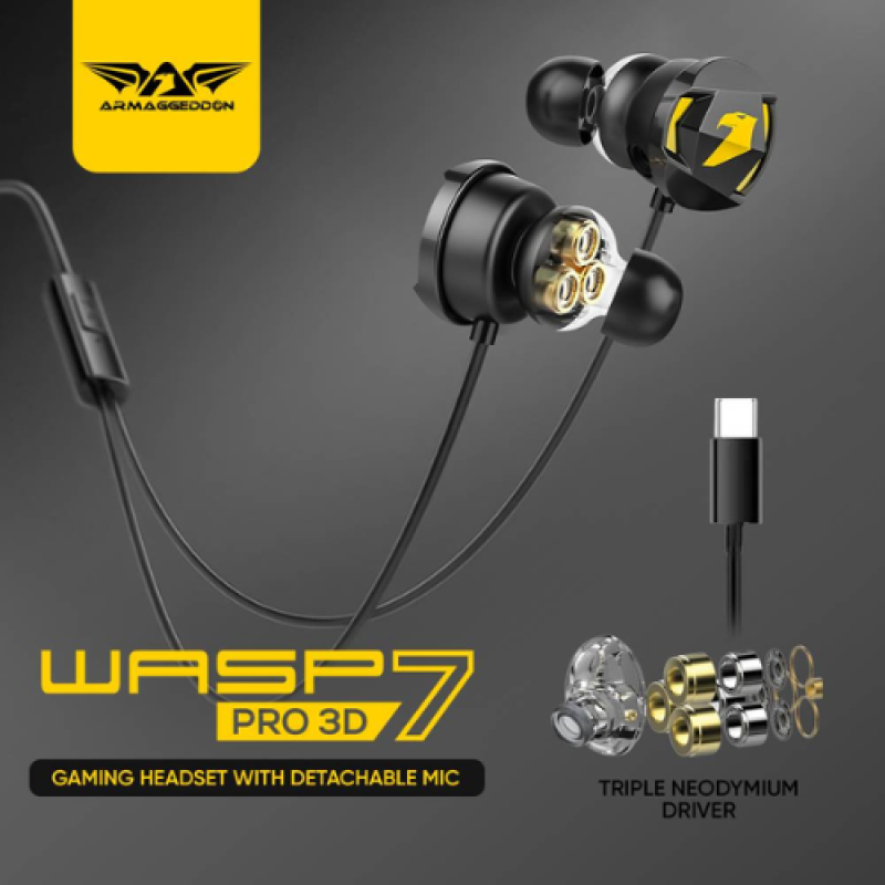 Armaggeddon Wasp 7 Pro Triple Driver Gaming Earphones | Detachable Mic