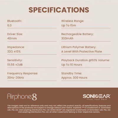SonicGear AirPhone 8 Wireless Bluetooth Headphones with Mic